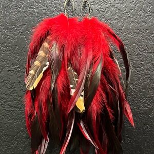 Red Feather Drop Earrings - Stylish Statement Earrings